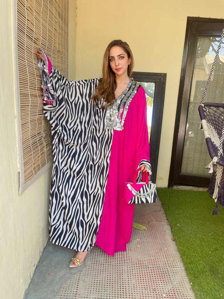 Exotic zebra coin kaftan