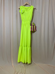 Neon Dress With Flower Brooch