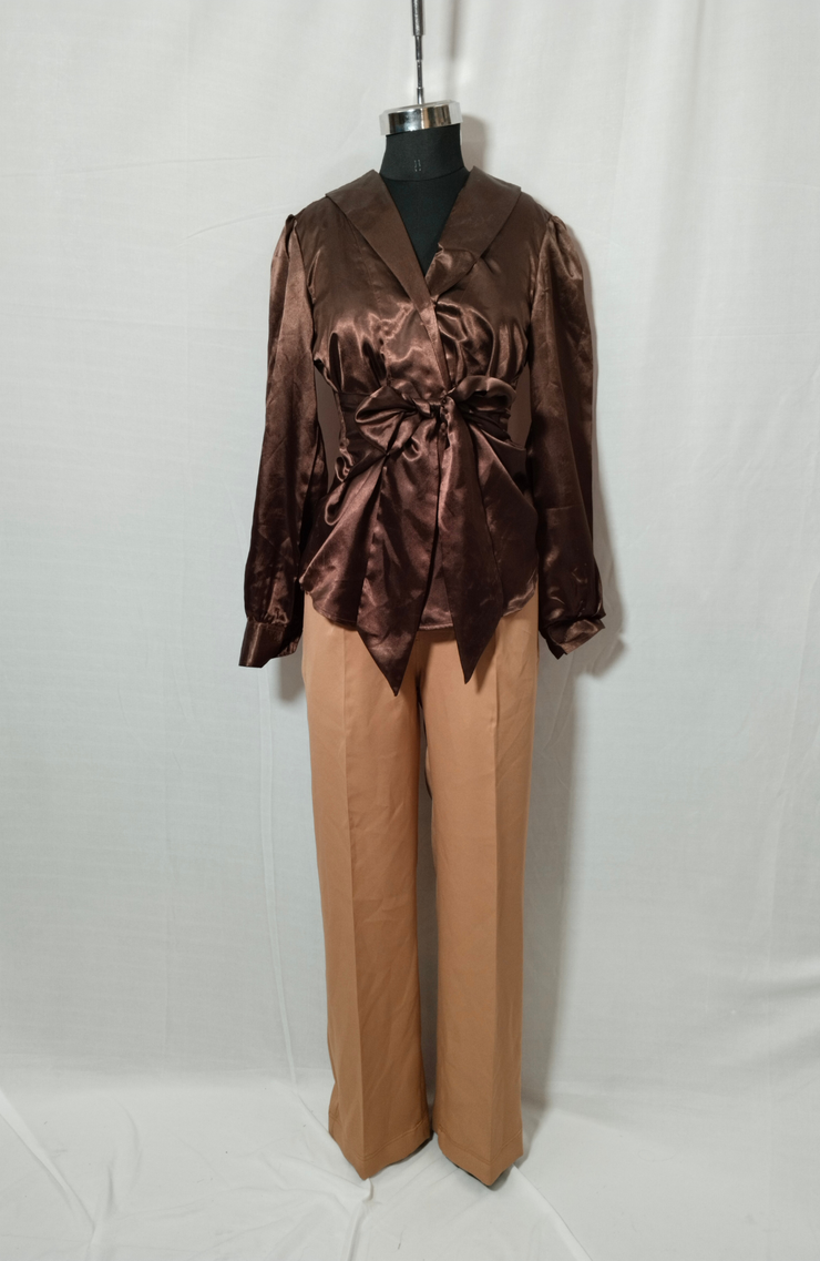 BROWN TIE TOP & PANTS SET