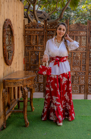 FLORAL SKIRT WITH WHITE SHIRT - BELT