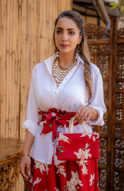 FLORAL SKIRT WITH WHITE SHIRT - BELT