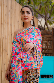 FLORAL MIX ONE SHOULDER KAFTAN