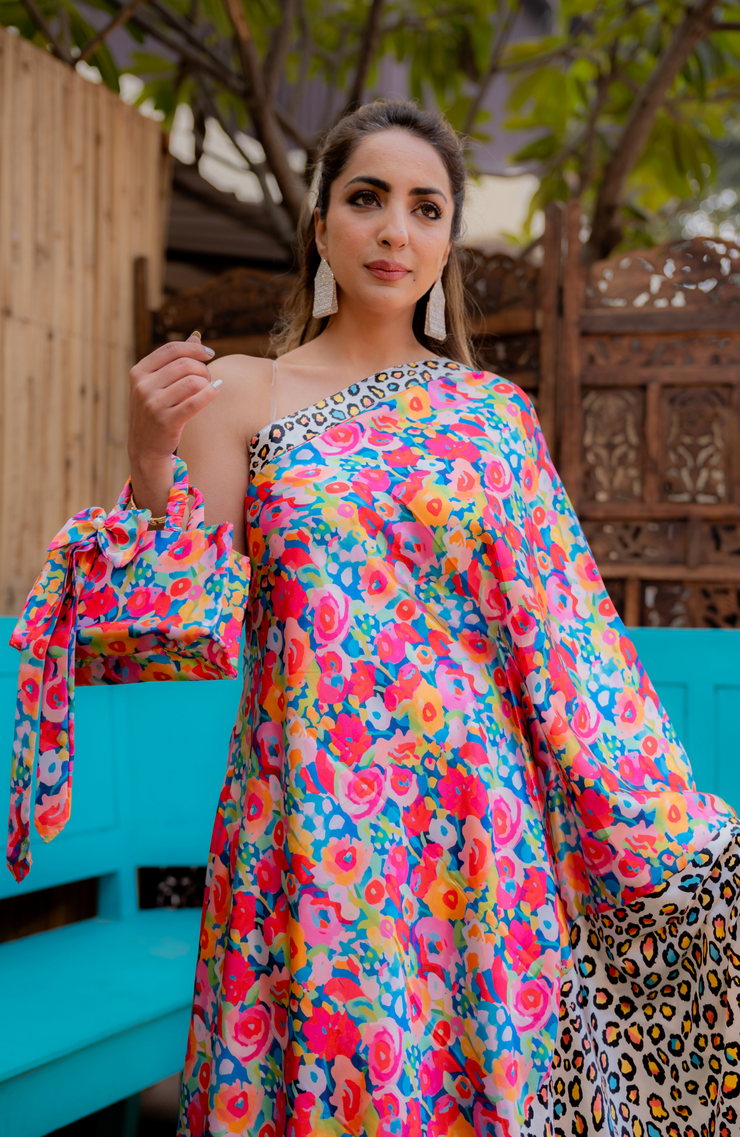 FLORAL MIX ONE SHOULDER KAFTAN