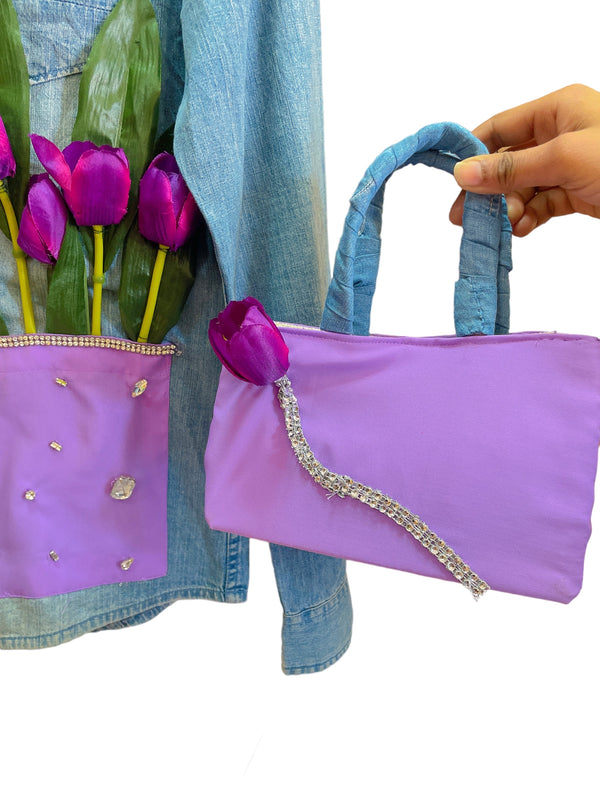 “Bouquet in my pocket” shirt +matching bag ( lavender)