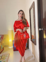 Self Wrap Red Satin Dress