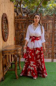 FLORAL SKIRT WITH WHITE SHIRT - BELT