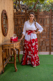 FLORAL SKIRT WITH WHITE SHIRT - BELT