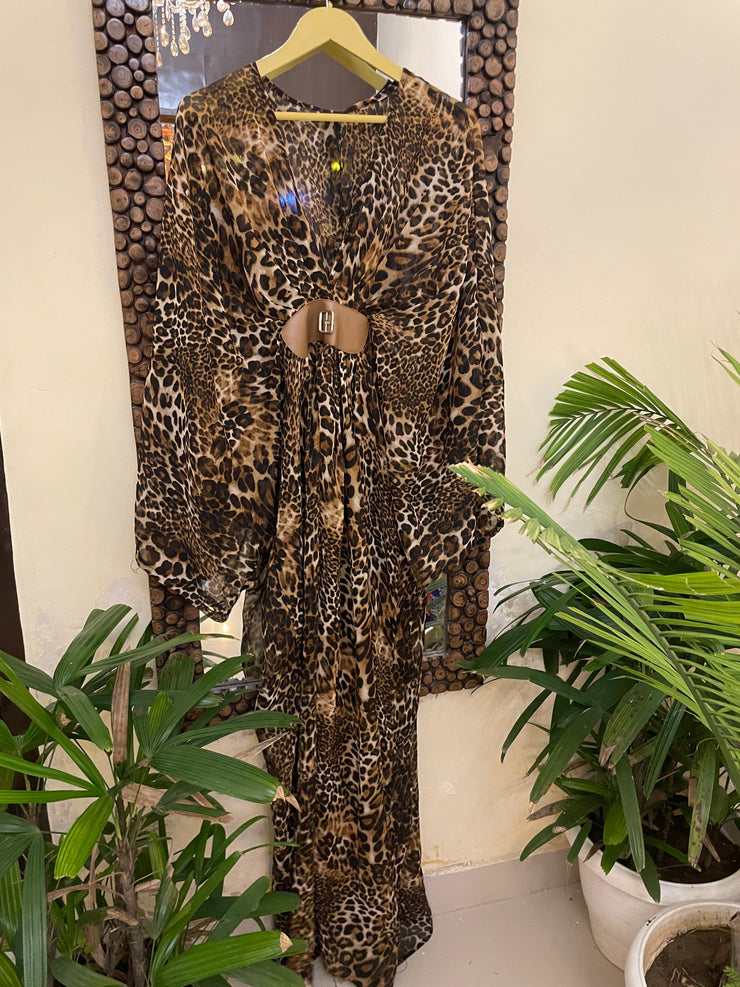 Leopard Luxe kaftan with belted patch