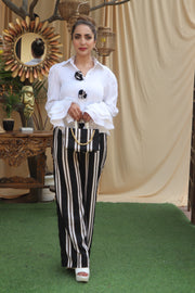 STRIPE PANTS WITH WHITE SHIRT