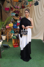 One Shoulder Black White Kaftan