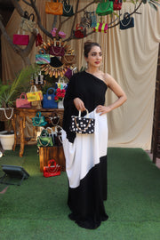 One Shoulder Black White Kaftan