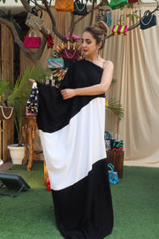 One Shoulder Black White Kaftan